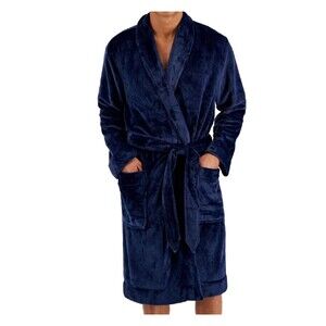CLUB ROOM Robe Mens Small Medium Navy Blue Plush Fleece Cozy Belted